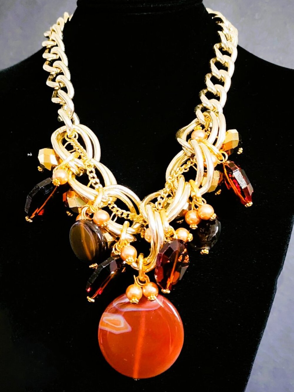 Vintage Rare 1990s Chunky Gold Tone Runway Bib Necklace 186g Maximalist
